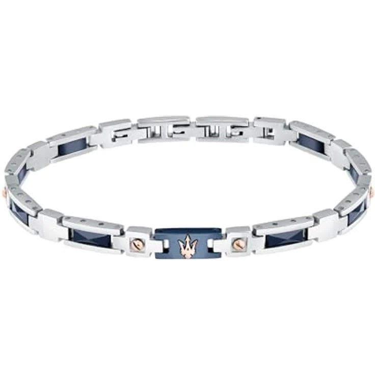 Maserati Herrenarmband JM523ATZ33, Stahl und Keramik mit IP-Roségold und IP-Blau, verstellbare Länge 18,5 bis 21,5 cm – Bild 1