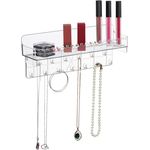 Relaxdays Schmuckhalter Wand, transparenter Schmuckorganizer mit 13 Haken und 18 Ohrringsteckplätzen, HBT 12 x 30 x 8 cm, hängend und mit Ablage