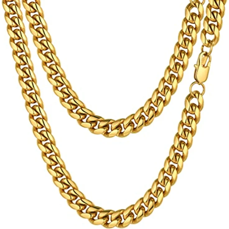 PROSTEEL Panzerkette 10mm, 18k vergoldete Herren Halskette, 66cm lange kubanische Gliederkette, Hip-Hop Schmuck in Gold – Bild 1