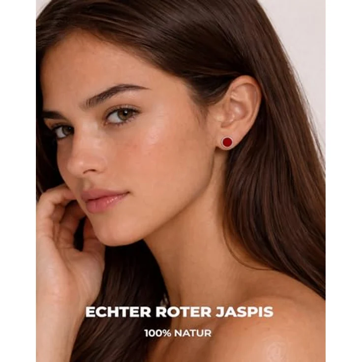 PURAJA Rote Jaspis Edelstein Ohrstecker, 925 Sterling Silber, Damen Ohrringe für Allergiker, 10mm Durchmesser – Bild 2