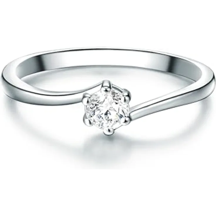 Trilani Damen-Ring Verlobungsring Sterling Silber rhodiniert mit Zirkonia weiß, Brilliant-Schliff, Solitär-Ring Trauring für Hochzeit