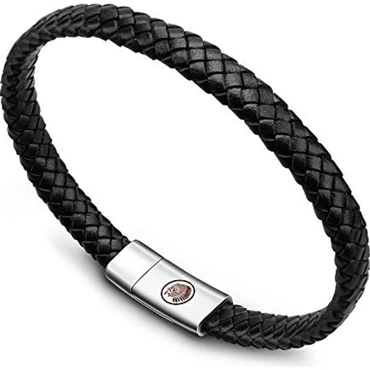 Casisto.J Herren Lederarmband, geflochten aus echtem Leder in Schwarz oder Braun, Edelstahlverschluss mit Gravur, geruchlos und nickelfrei – Bild 1