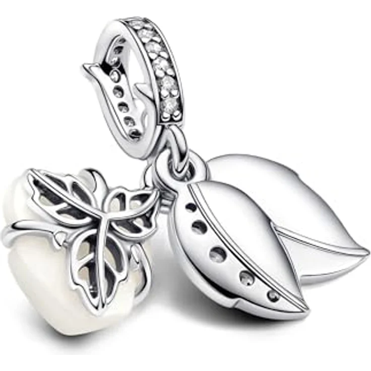 PANDORA Moments Weiße Blühende Rose Doppelter Charm-Anhänger aus Sterling Silber mit Zirkonia, Kompatibel mit Moments Armbändern, eingravierte Botschaft „NOTHING COMPARES TO YOU“ – Bild 3