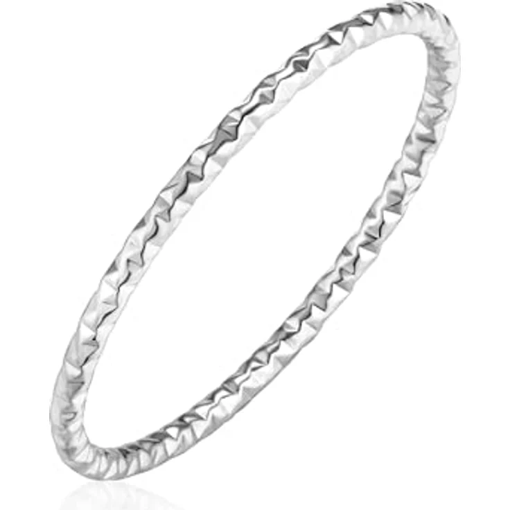 Eastside Damen Ring "Hammered Finish", silberner Edelstahl Bandring, schmal, gemustert, wasserunempfindlich, ideal für Stapelring-Looks – Bild 2