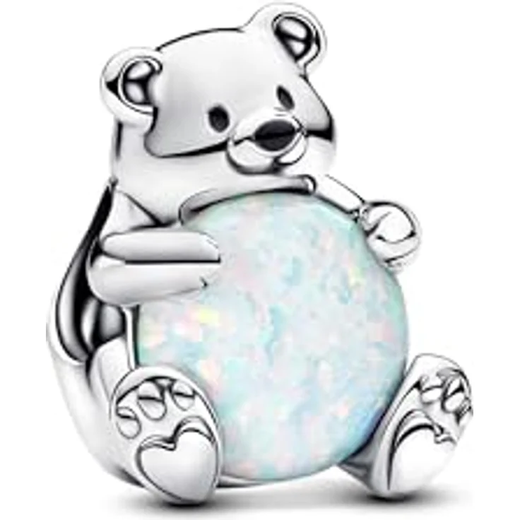 PANDORA Moments Eisbär Charm, Sterling Silber mit synthetischem Opal und 'Warm Hugs' Gravur, kompatibel mit Moments Armbändern – Bild 1