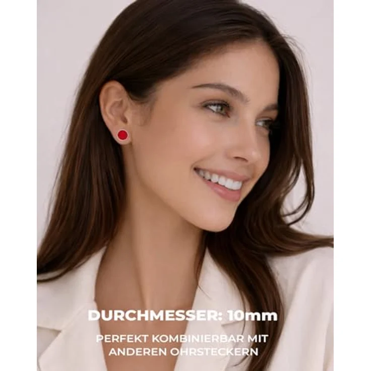 PURAJA Rote Jaspis Edelstein Ohrstecker, 925 Sterling Silber, Damen Ohrringe für Allergiker, 10mm Durchmesser – Bild 3
