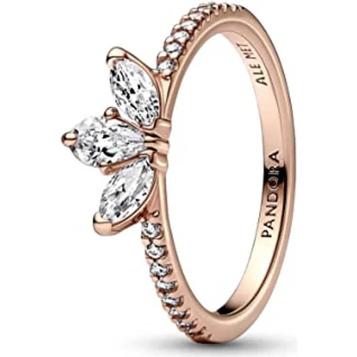 PANDORA Timeless Funkelndes Herbarium Cluster Ring, 14 Karat rosévergoldet mit Cubic Zirkonia, Größe 52, Blütenblattform