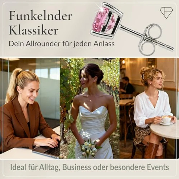 Hannah’s Treasures Ohrstecker Silber 925, Rund Zirkonia Ohrringe Stecker mit strahlendem Glitzern, rhodiniert, nickelfrei – Bild 5