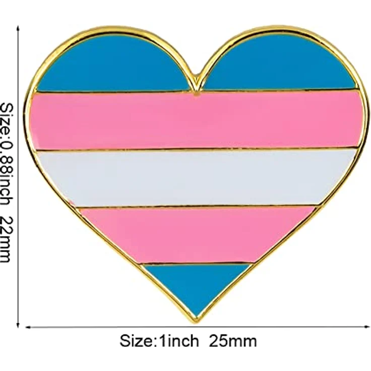 Sinwinkori Pack mit 5 Transgender Pride Herzform Anstecknadeln, hochwertige Broschen Pins aus Metall und Emaille, 22 x 25 mm – Bild 2