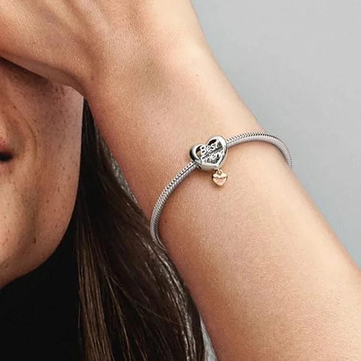 PANDORA „Love You Best Friend“ Herz-Charm, Sterling-Silber und 14 Karat rosévergoldete Metalllegierung, kompatibel mit PANDORA Moments Armbändern – Bild 2