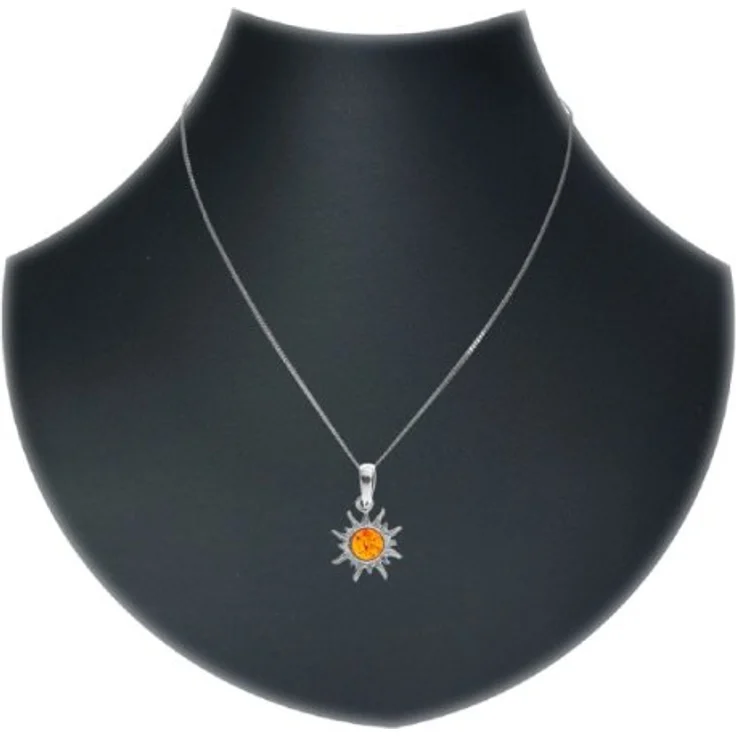 InCollections Damen-Halskette Sonne, 925 Sterling Silber mit gelbem Bernstein, 42 cm – Bild 3