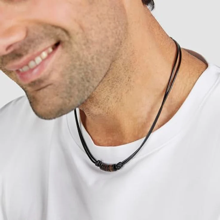 s.Oliver Herren Necklace - Echtleder Halskette in IP Schwarz - Verstellbare Ankerkette bis 50 cm - Wasserfest & hautfreundlich – Bild 3