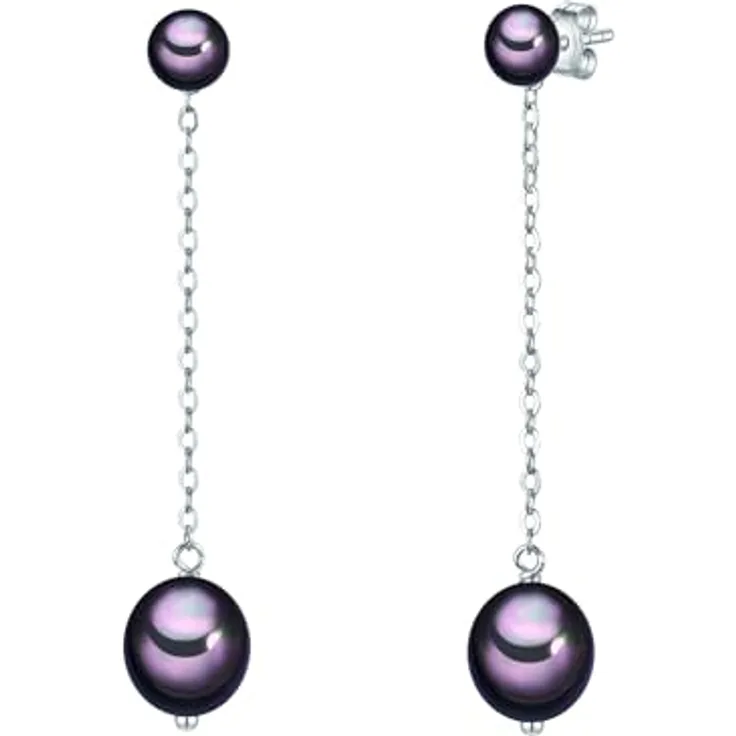 Valero Pearls Damen Ohrhänger, 925/- Sterling Silber mit dunkelblauen/pfauenblauen Süßwasser-Zuchtperlen 7,5-8,5 mm, filigranes Design, Steckverschluss, Lieferung in attraktiver Schmuckbox