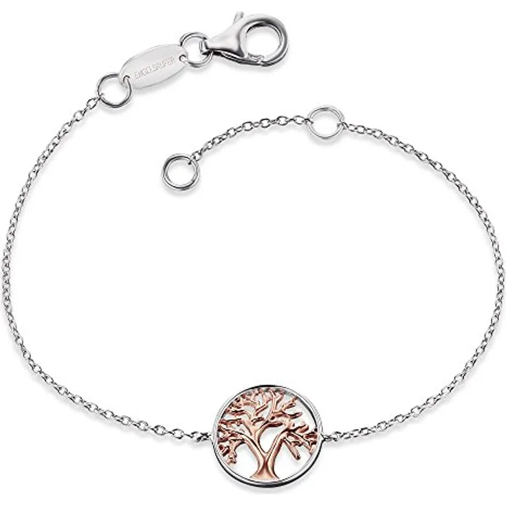 Engelsrufer Baum des Lebens Armband für Damen, Bicolor rhodiniert und rosévergoldet, 925er Sterlingsilber, verstellbare Länge 16 cm + 2 cm
