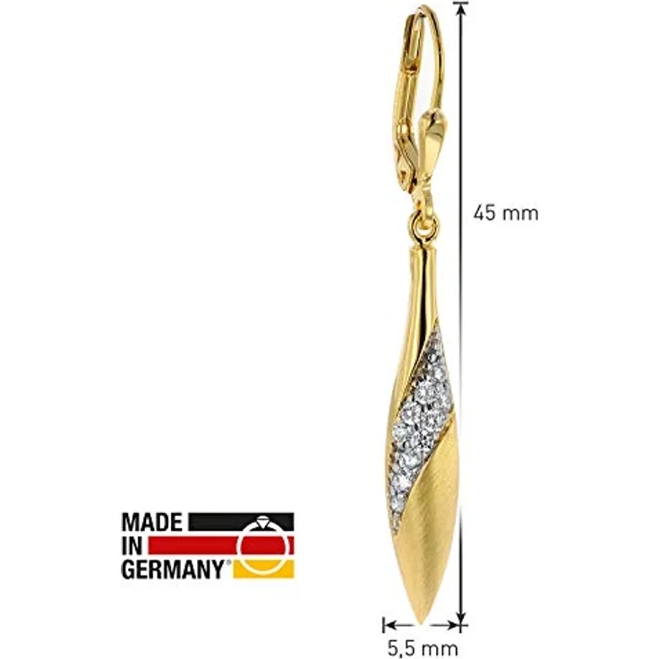 trendor 39032 Damen Ohrringe Gold auf Silber 925, Zirkonia Ohrhänger mit Klappbrisur, seidenmatt und glänzend, Gesamtlänge 45 mm, inklusive Mikrofaser-Pflegetuch – Bild 4