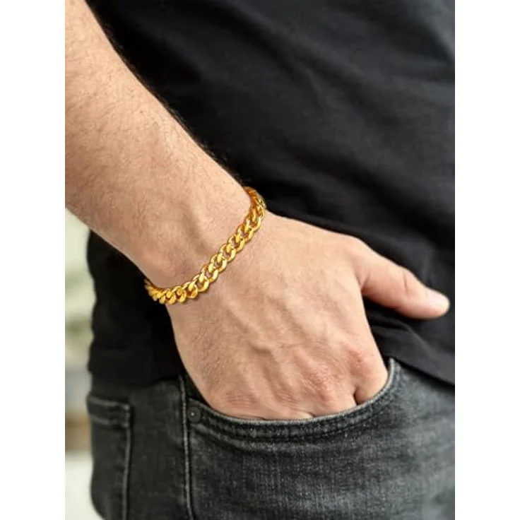 FindChic Herren Armband 7mm Edelstahl Panzerkette, 21cm lang, Gold, robust und oxidationsbeständig – Bild 4