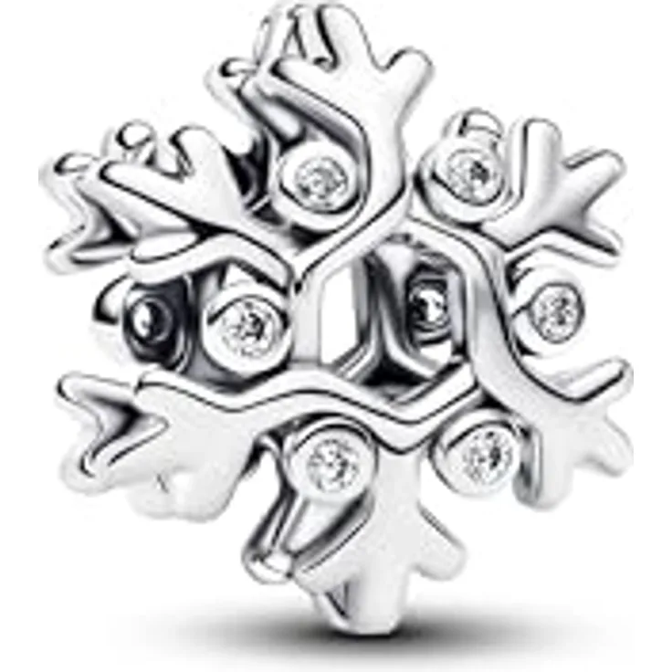 PANDORA Moments Schneeflocke Charm, Sterling-Silber mit Zirkonia, winterliches Design, kompatibel mit Moments, 794249C01