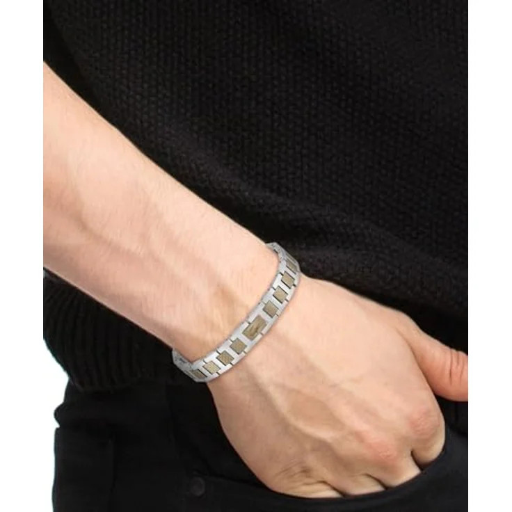 Lacoste Metropole Gliederarmband für Herren, Edelstahl mit khaki-plattiertem Stahl, 190 mm, H-Link-Design, sicherer Klappverschluss – Bild 4