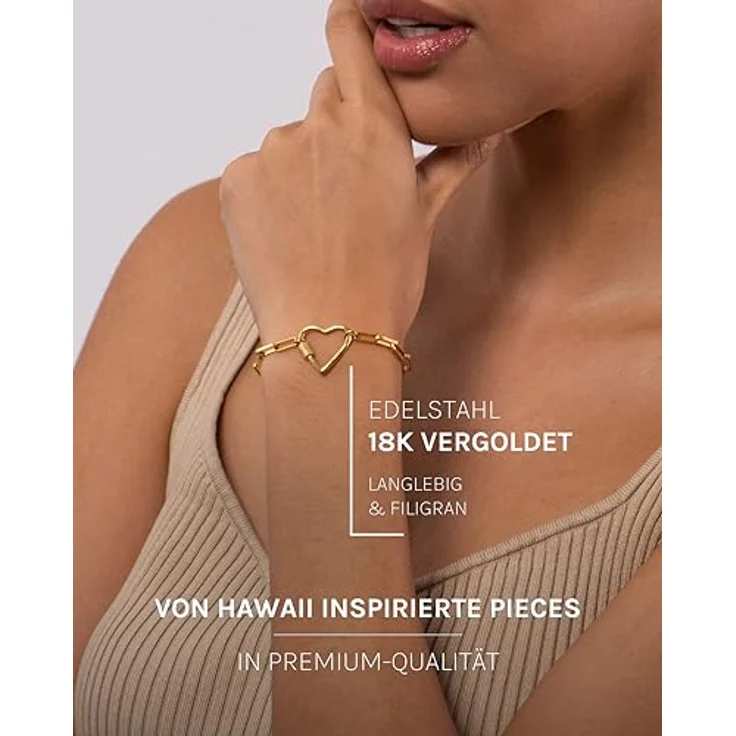 Purelei Palekana Heart Armband (Gold) – Elegantes Damen Armband aus Edelstahl, verstellbar 16-19 cm, hawaiianisch inspiriert & wasserfest – Bild 3