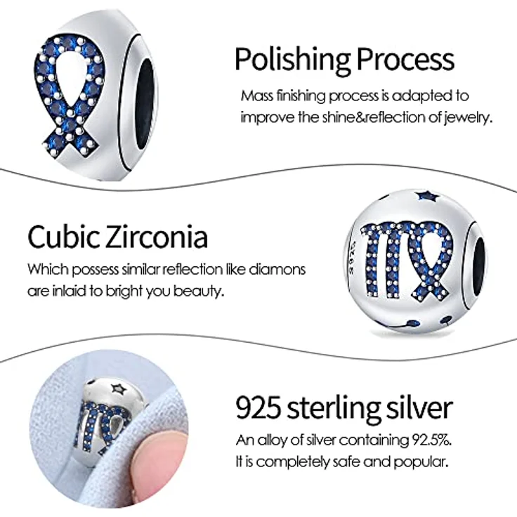 Pandach Sternzeichen Charm Anhänger für Armband, 925 Sterling Silber mit Zirkonia, 12 Sternbilder Beads, kompatibel mit Pandora und europäischen Armbändern und Halsketten – Bild 3