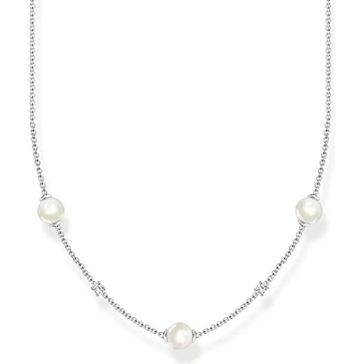 THOMAS SABO Damen Kette Perlen mit weißen Steinen, 925 Sterlingsilber, KE2120-167-14-L45V