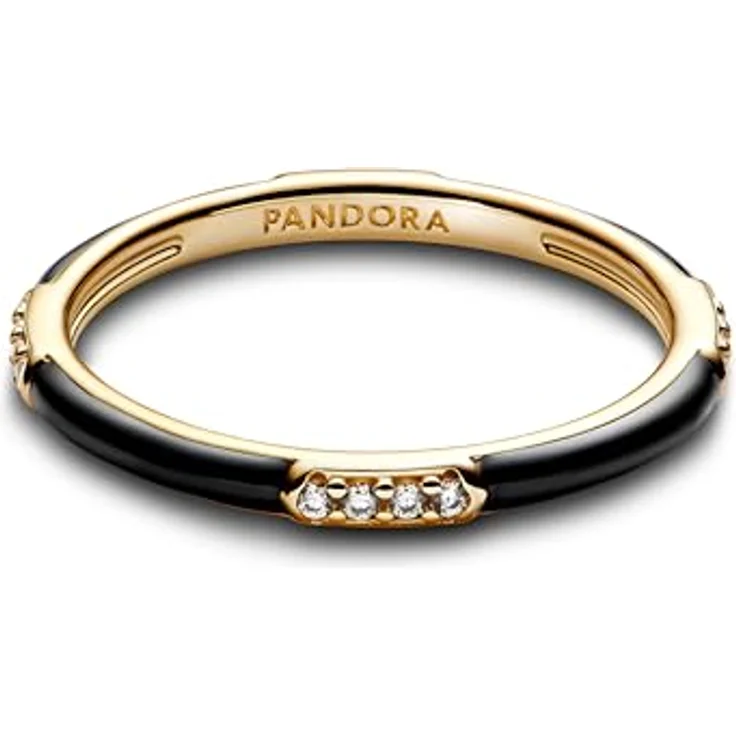 PANDORA Damenring 163686C01 mit schwarzer Emaille und Zirkonia, goldfarben, Ringgröße 50/15,9 – Bild 2