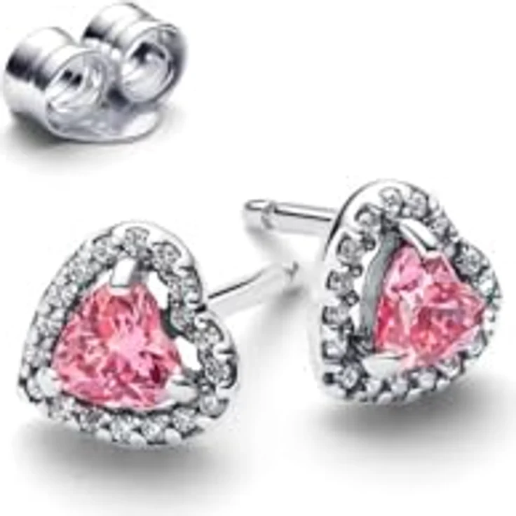 PANDORA Timeless erhabene rosafarbene Herz Ohrstecker aus Sterling Silber mit Zirkonia, 298427C02 – Bild 3