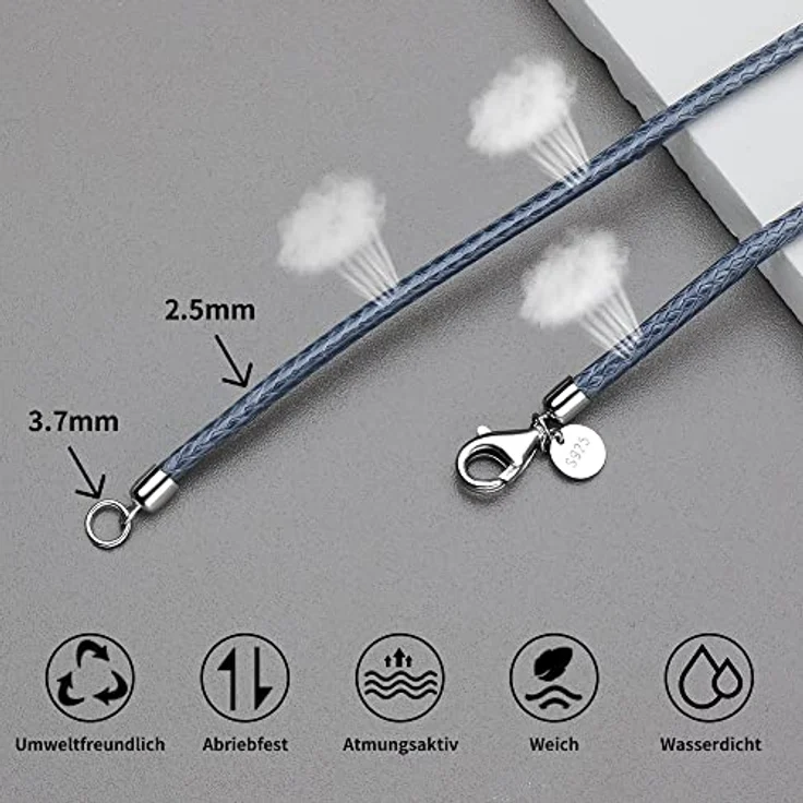 Viwind Lederkette für Anhänger, 2,5mm Kunstleder mit 925 Silberverschluss, dunkelgrau, 50cm DIY Unisex-Halskette – Bild 4