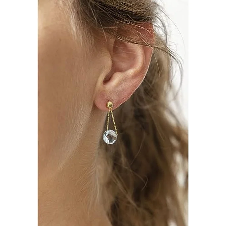 Celesta Damen Ohrringe 375/- Gold, 2,5cm hängend mit glänzendem Blautopas, Geschenk im Etui – Bild 3