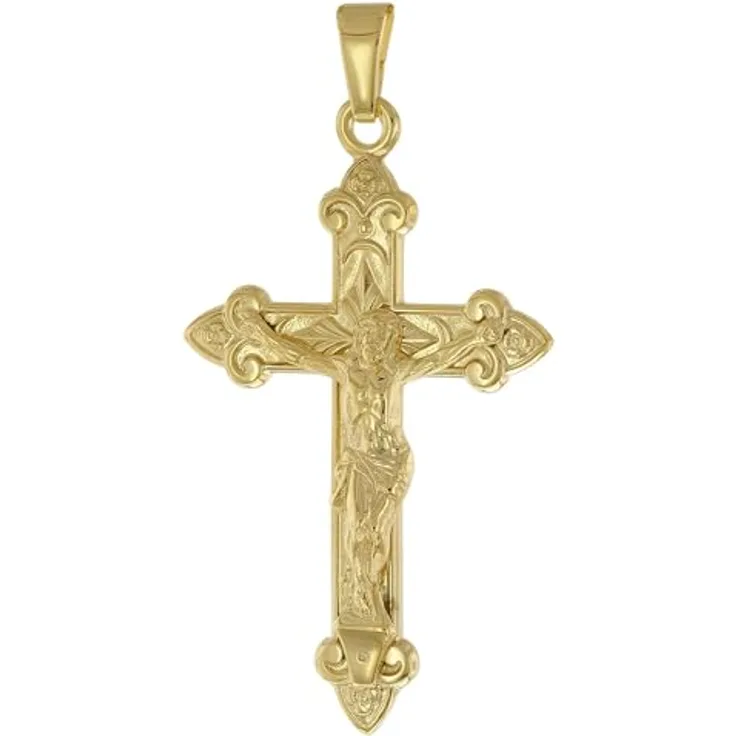 trendor Kreuz Anhänger Kruzifix Gold 333 (8 Kt) für Herren, hochglanzpoliert mit mattierter Rückseite, Größe 30 x 20 mm, elegante Geschenkidee