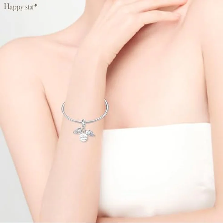 HappyStar 925 Sterling Silber Charm, I LOVE MOM Dangle Anhänger für Pandora Armbänder, inkl. kostenloser Abstandsperle und Silbertuch, Geschenk zum Muttertag – Bild 2