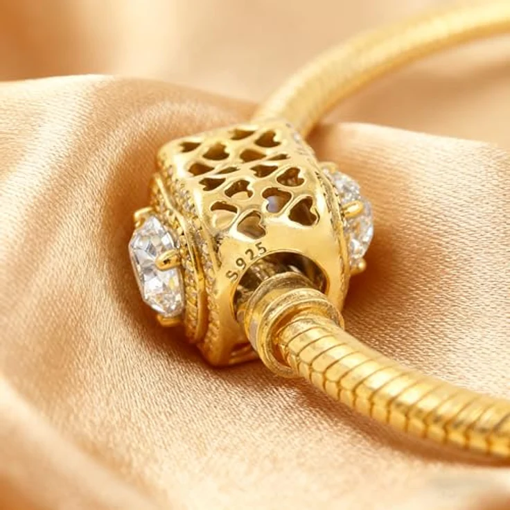 Anduonie Charms Herz Gold Stopper Charms Anhänger Silber 925, kompatibel mit europäischen Armbändern, für Frauen (Red Charm, Goldene Liebe 3) – Bild 3