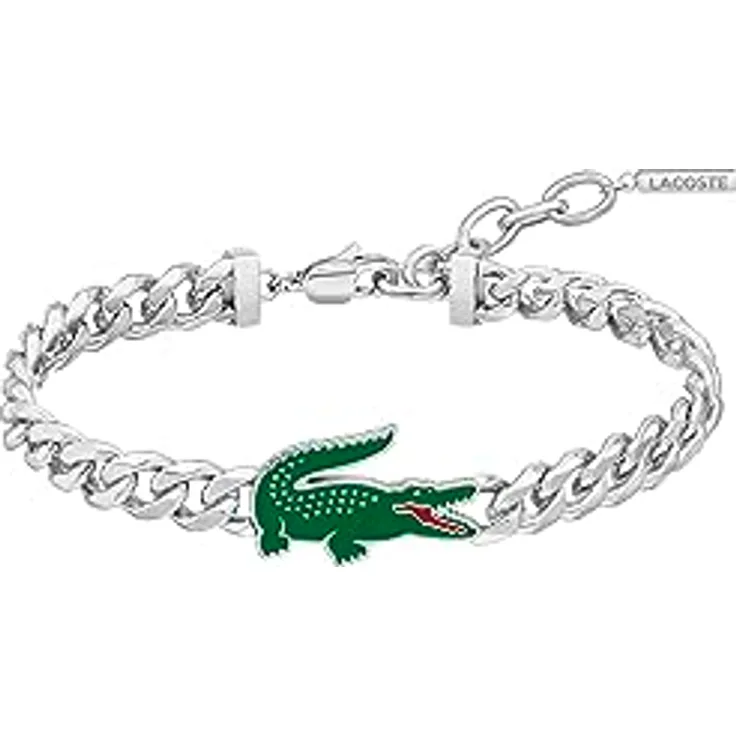 Lacoste Gliederarmband ARTHOR, Panzerarmband aus poliertem Edelstahl mit Lacoste-Krokodil-Logo, 19 cm Innenumfang, Karabinerverschluss