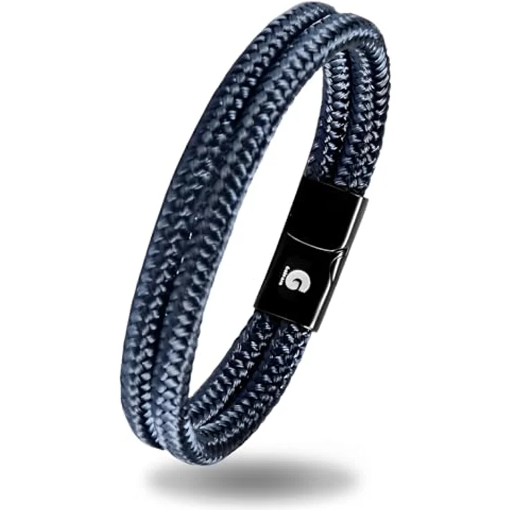 Galeara Noa Premio, Segeltau Armband aus Nylon mit Edelstahl Magnetverschluss, nautisch geflochten, dunkelblau-schwarz, Größe 195 mm – Bild 1