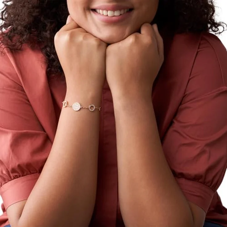 Fossil Damen Edelstahl Kettenarmband mit Karabinerverschluss, 19 cm in Pink und Roségold, poliertes Finish, 2,5 cm Erweiterung – Bild 2