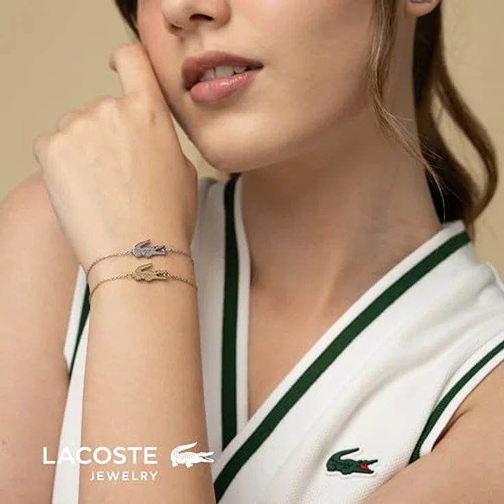 Lacoste Gliederarmband für Damen Kollektion CROCODILE, Edelstahl mit gelbgoldener IP-Beschichtung, Innenumfang 16,5 cm, verziert mit Krokodillogo, Karabinerverschluss – Bild 4