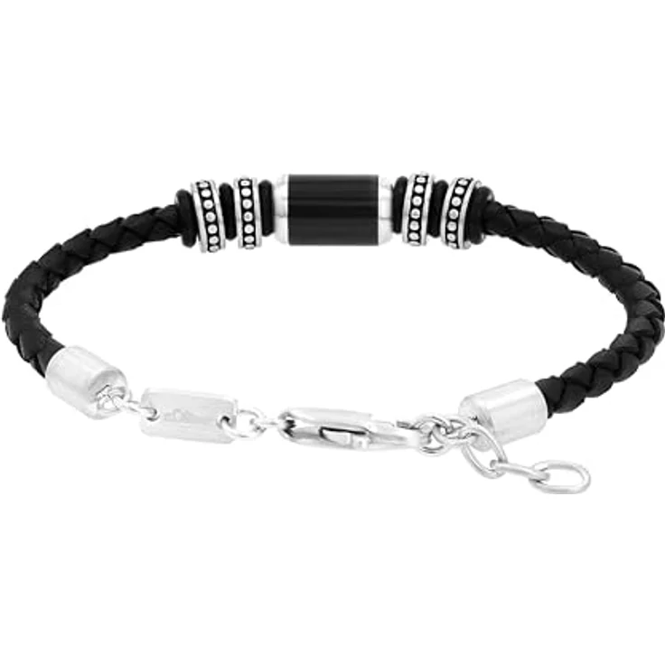 s.Oliver Armband Edelstahl/Leder für Herren, Längenverstellbar 20+2 cm, Inklusive Schmuck Geschenk Box – Bild 4