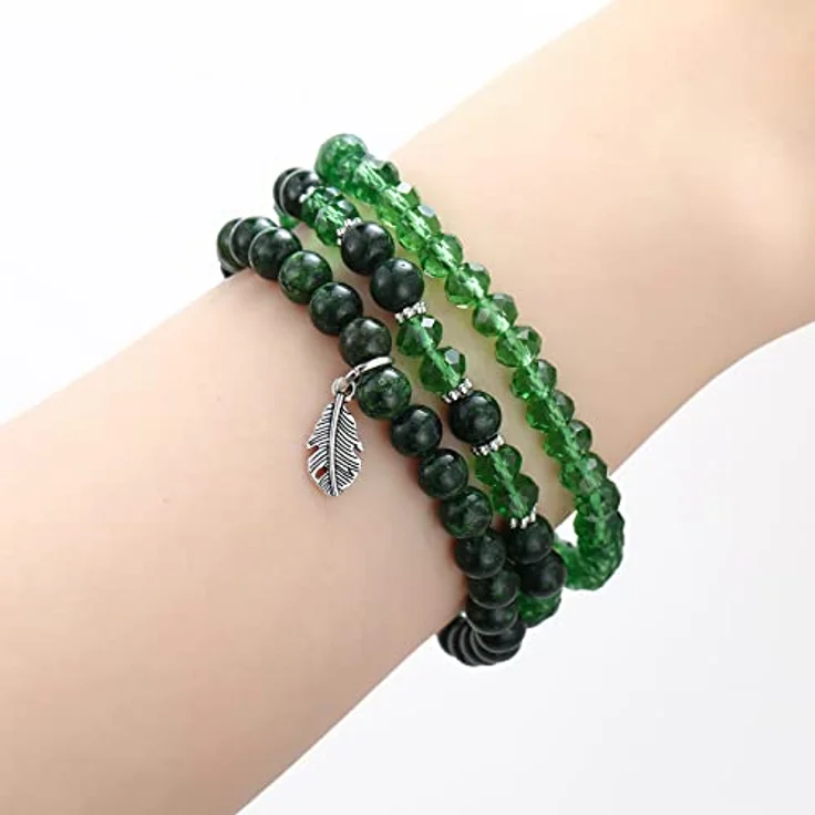 FULU AUTUMN Perlenarmband Set, Mehrschichtiges Stretch Damen Armband aus Naturstein und Kristall in Dunkelgrün, Boho Modeschmuck für Mama, Oma und Frau, ideales Geburtstagsgeschenk – Bild 3
