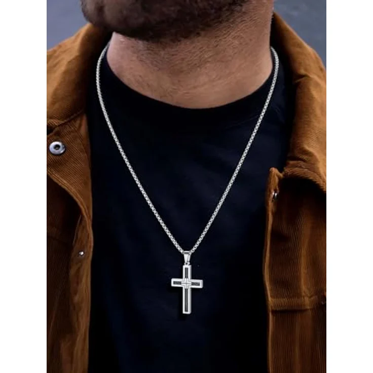 FaithHeart Kreuz Kette, Edelstahl Venezianier Halskette mit Kreuz Anhänger, 55CM lang, silber, für Herren und Damen, wasserdicht und hypoallergen – Bild 5