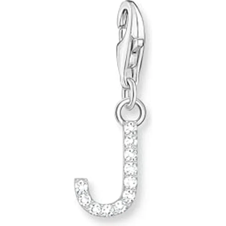 THOMAS SABO Charm-Anhänger Buchstabe J, Silber 925 Sterlingsilber mit weißen Steinen, Charm Club Anhänger mit Karabinerhaken