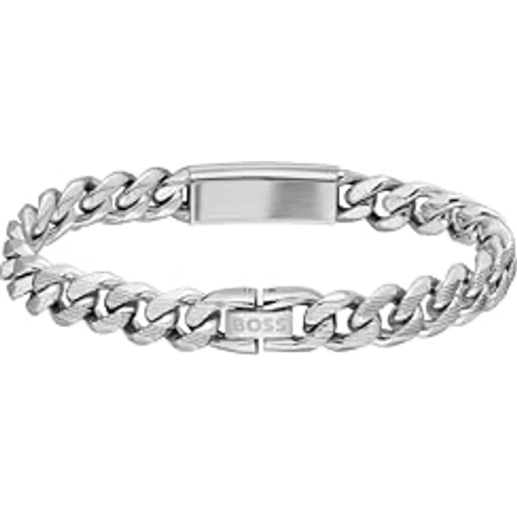 BOSS Jewelry KASSY EMBLEM Herren-Gliederarmband aus Edelstahl mit schwarzer Emaille-Platte, 190 mm Länge, Faltverschluss – Bild 2