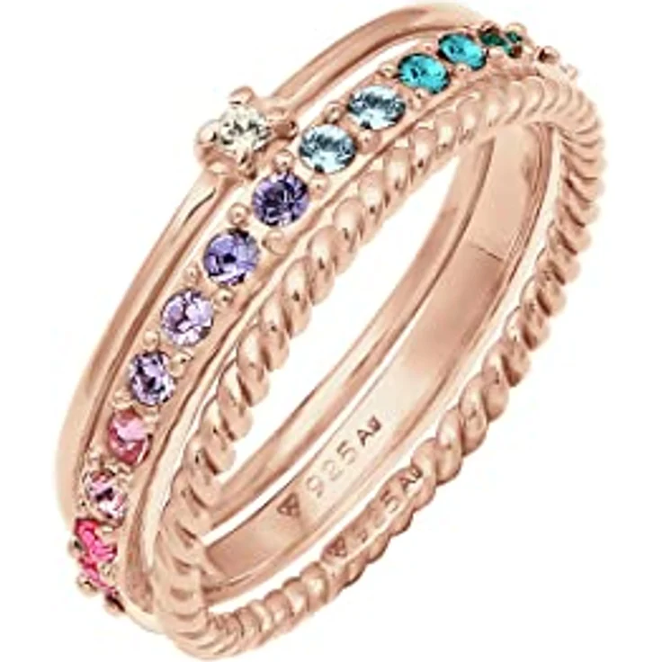 Elli Damen Ring Set Multi-Color Funkelnd mit Swarovski Kristallen in 925 Sterling Silber vergoldet – Bild 1