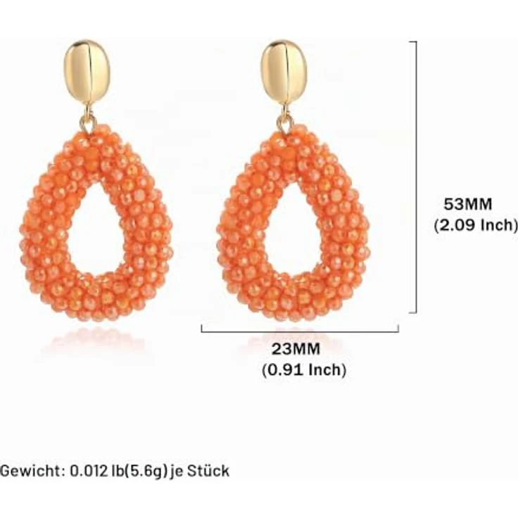 ROISE LADY Orange Boho Ohrringe hängend, leichter modischer Schmuck aus Reisperlen, tropfenförmig, eleganter Hingucker für Damen – Bild 3