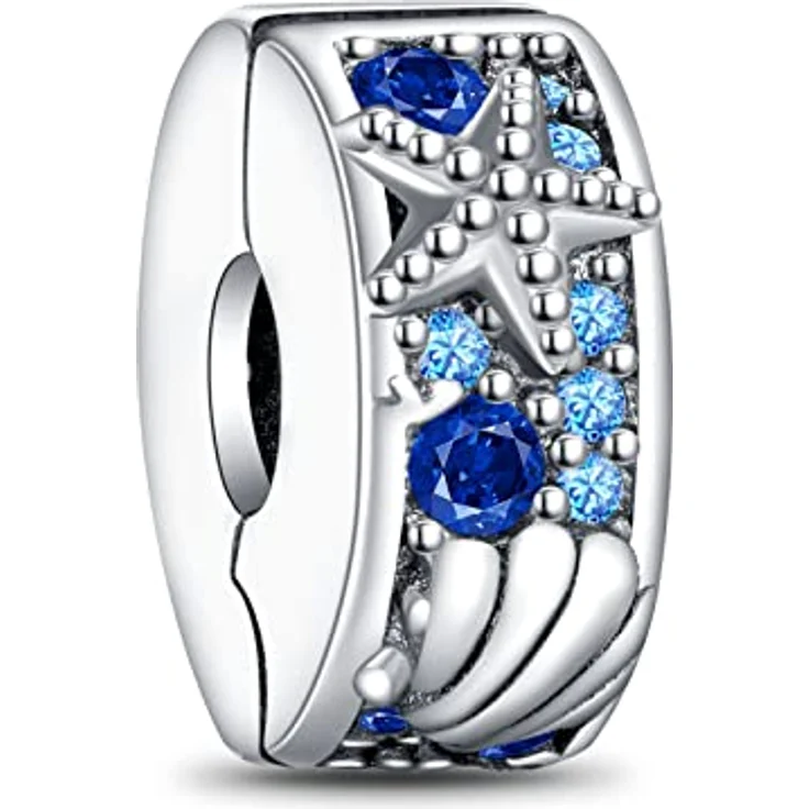 Amuefer Ocean Starfish Scallop Clip Charms, 925 Sterling Silber Beads für Armbänder und Halsketten mit Zirkonia, Geschenk für Frauen – Bild 1