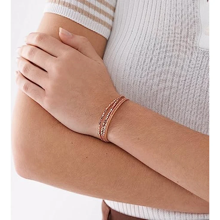 Fossil All Stacked Up, Braunes Lederarmband für Frauen, Länge: 216mm, Breite: 2mm, Roségoldfarbenes Edelstahl mit Schiebeverschluss, JF04472791 – Bild 2