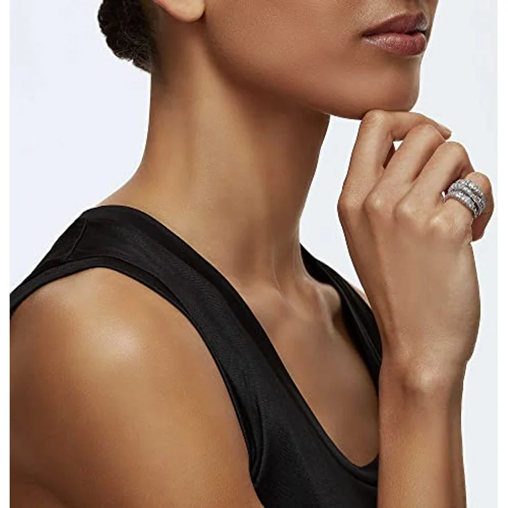 Swarovski Hyperbola Wrap Ring, Damenring mit weißen facettierten Elementen in Rund-, Quadrat- und Baguette-Schliff, rhodiniert – Bild 2