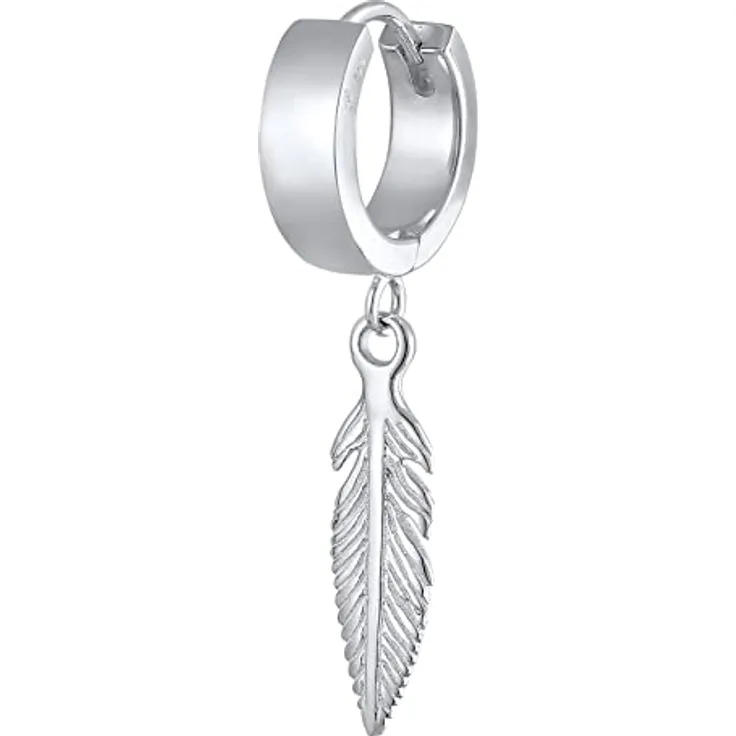 Kuzzoi Herren-Ohrring Creole Feder, 925 Sterling Silber, 13mm Scharnier-Creole im Boho Style, 1 Stück Ohrring für Männer