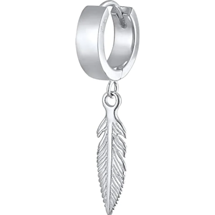 Kuzzoi Herren-Ohrring Creole Feder, 925 Sterling Silber, 13mm Scharnier-Creole im Boho Style, 1 Stück Ohrring für Männer – Bild 1