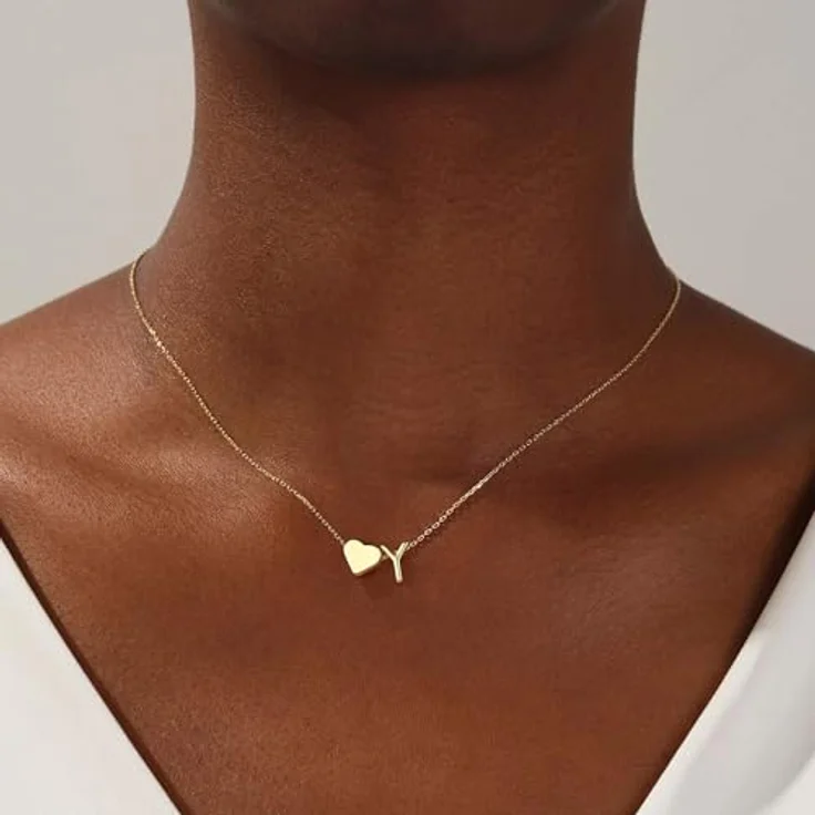 TINGN Halskette Damen Gold, Initialen Kette mit Buchstaben Y und Herz Anhänger, 40 cm mit 6 cm Verlängerung, hypoallergen, perfektes Geschenk für Frauen und Mädchen – Bild 2