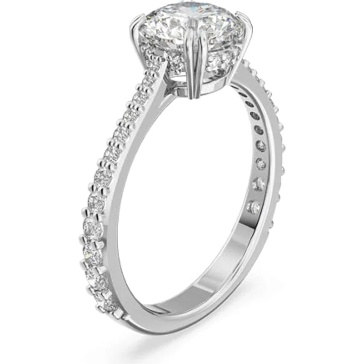 Swarovski Stilla Cocktailring, Rhodinierter Damenring mit Princess-Schliff und Pavé, Strahlende Swarovski Kristalle – Bild 2